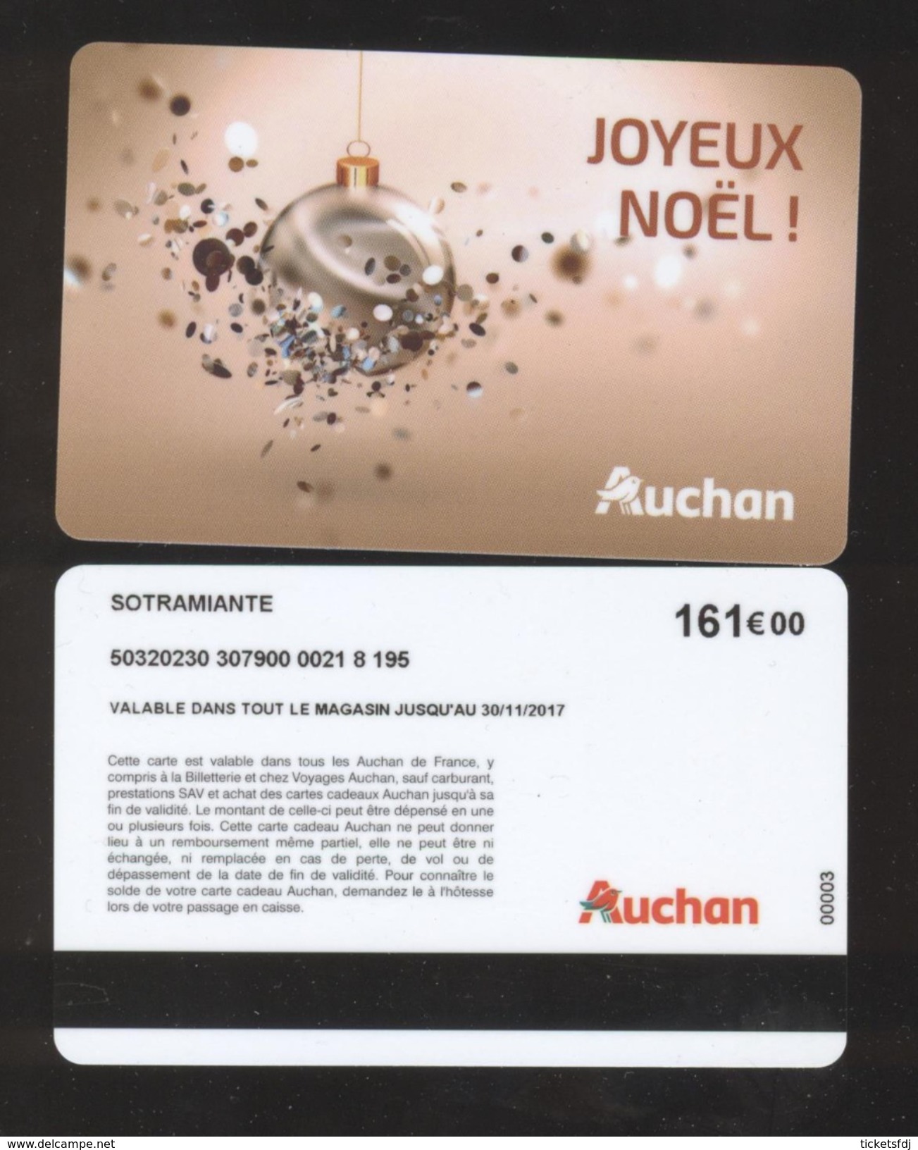 GIFT CARD - Carte Cadeau Auchan - JOYEUX NOEL - 161 &euro; - SOTRAMIANTE - Cartes Cadeaux