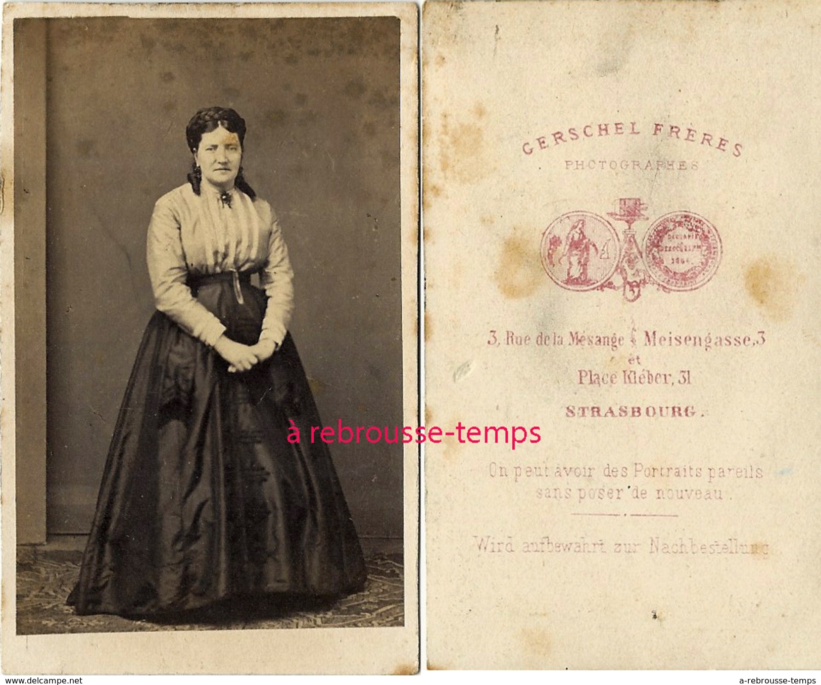 CDV Femme Vers 1865-mode-femme En Jupe Et Corsage-photogtaphe Gerschel Frères Rue De La Mésange (Meisengasse)-Strasbourg - Anciennes (Av. 1900)