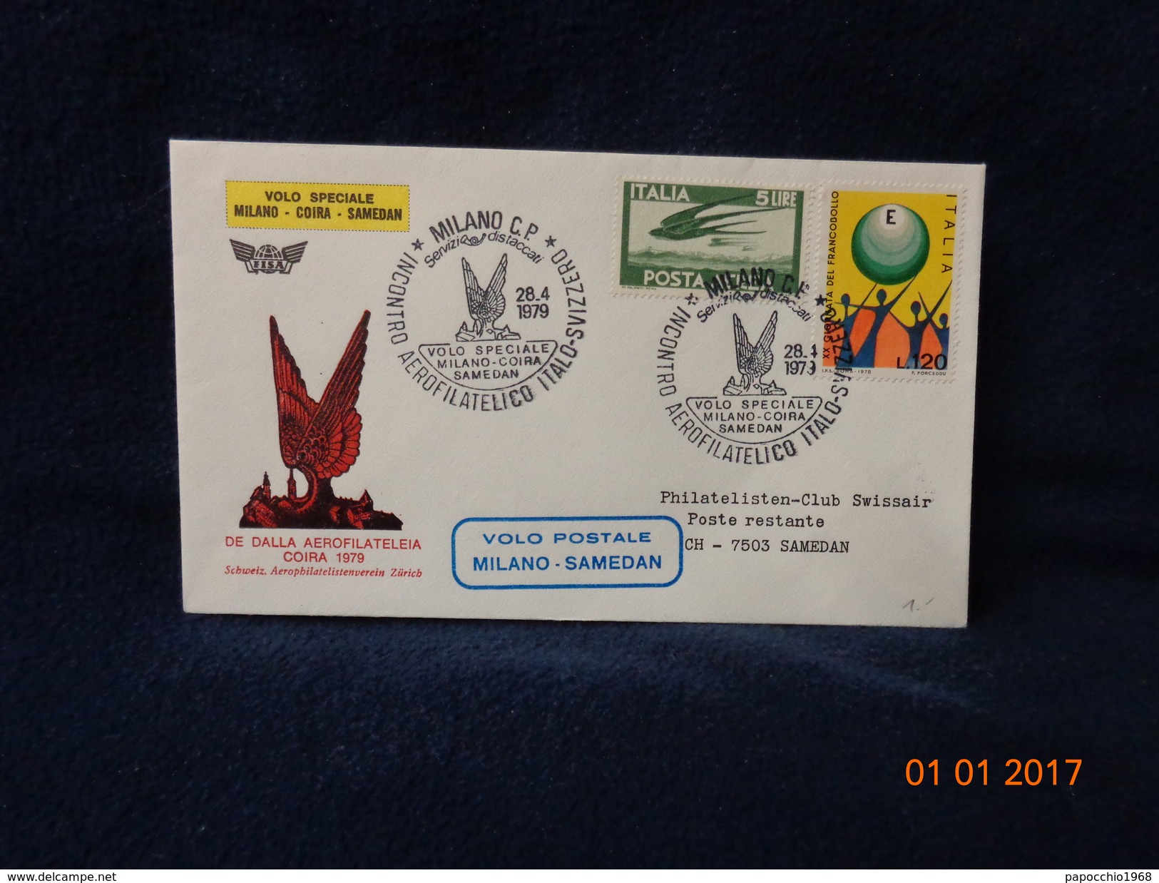 VOLO SPECIALE MILANO SAMEDAN VOLO POSTALE 1979  BUSTA / CARTOLINA - Geschenke