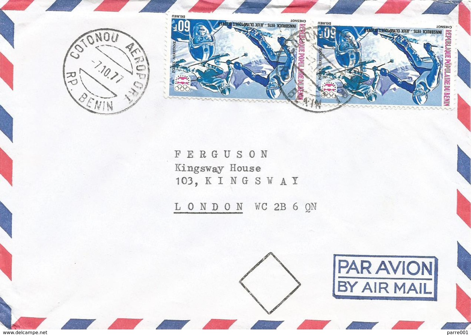 Benin 1977 Cotonou Aeroport Olympic Games Innsbruck Skiing Slalom Cover - Benin – Dahomey (1960-...)