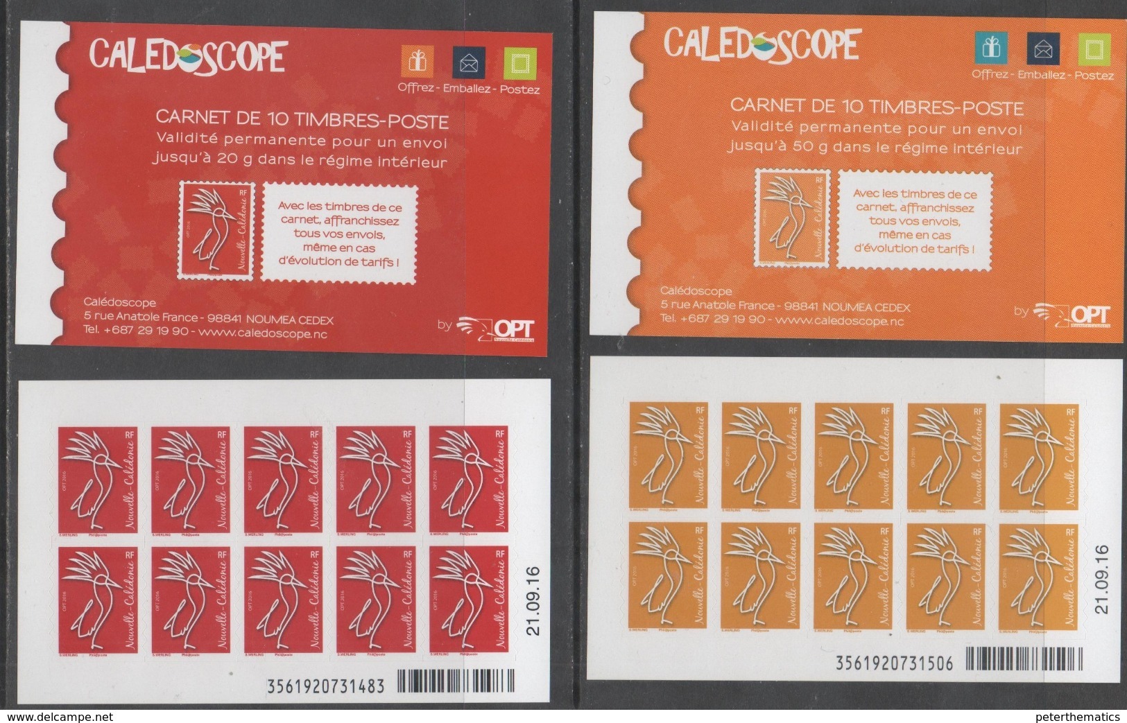 NEW CALEDONIA, 2016, MNH, BIRDS, CAGOU , 2 BOOKLETS WITH 10 S/A VAUES EACH - Other & Unclassified