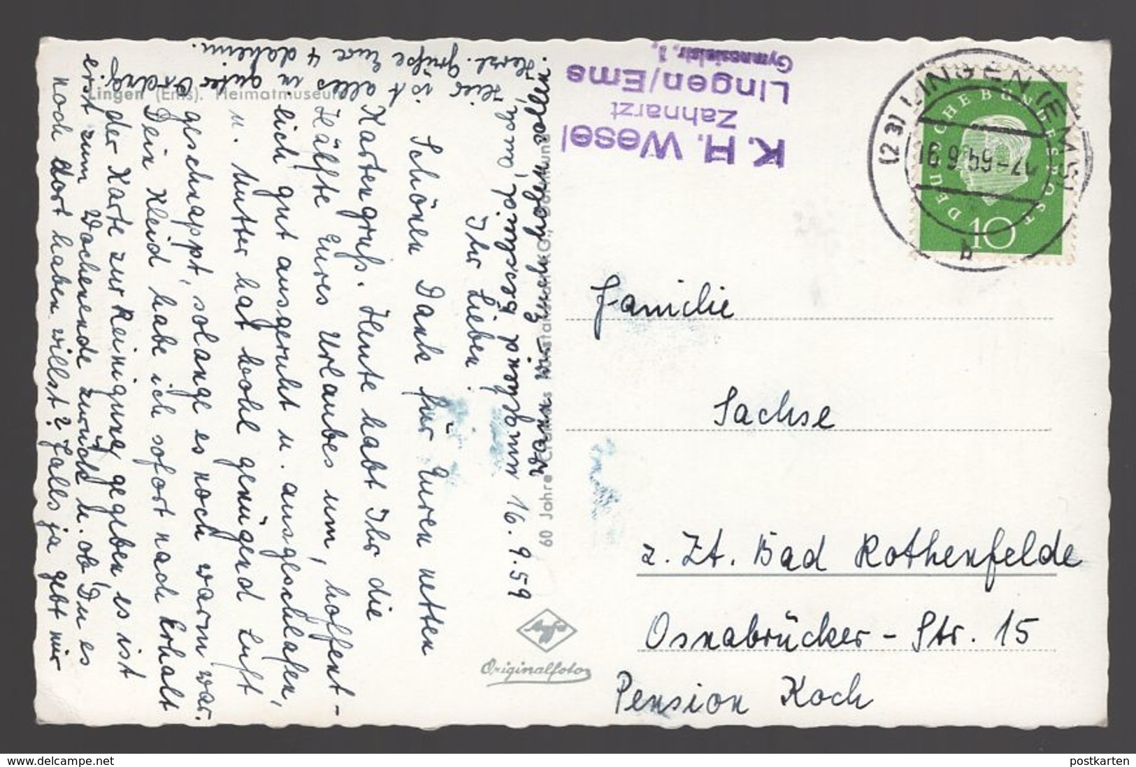 ÄLTERE POSTKARTE LINGEN EMS HEIMATMUSEUM Museum Absender Zahnarzt Postcard Cpa AK Ansichtskarte - Lingen