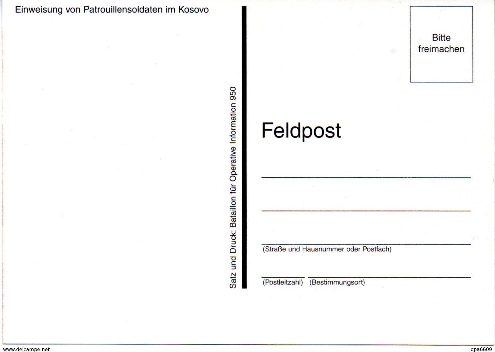 NATO-Einsatz Bundeswehr Im Kosovo Feldpost 5. Deutsches Heereskontingent SFOR (L), 2000 "Einweisung  ...", Ungebraucht - Altri & Non Classificati