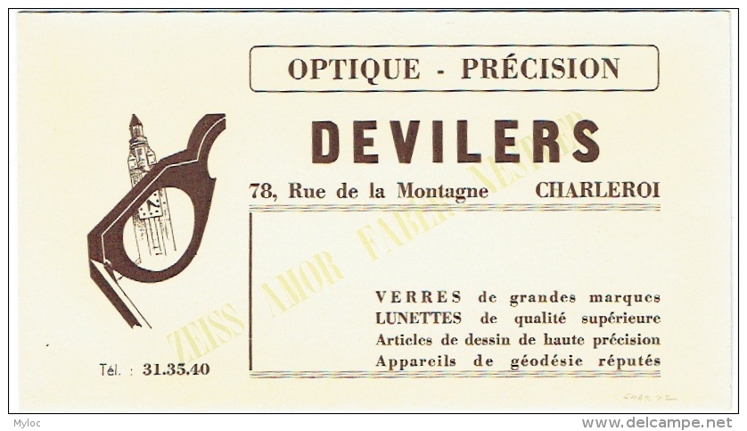 Buvard. Optique Devillers. Charleroi. Rue De La Montagne. - Sonstige & Ohne Zuordnung