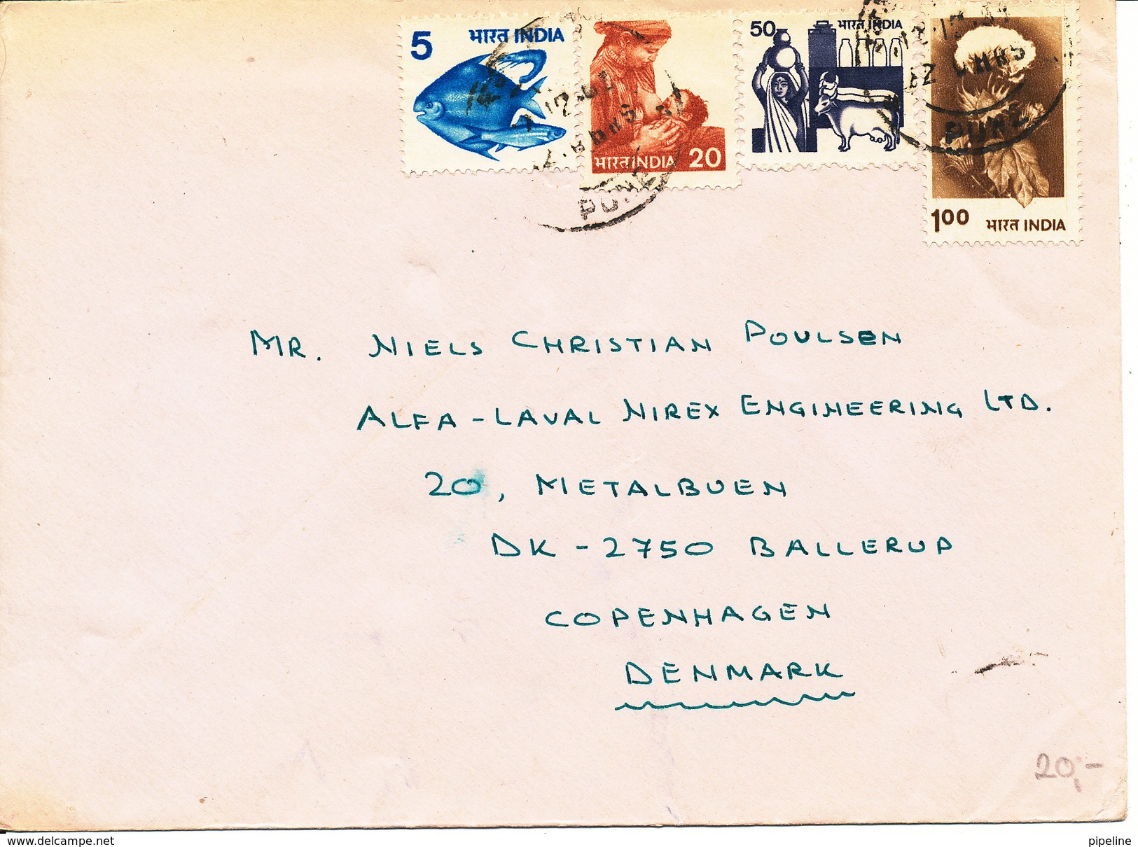 India Cover Sent Air Mail To Denmark 1983 - Covers & Documents