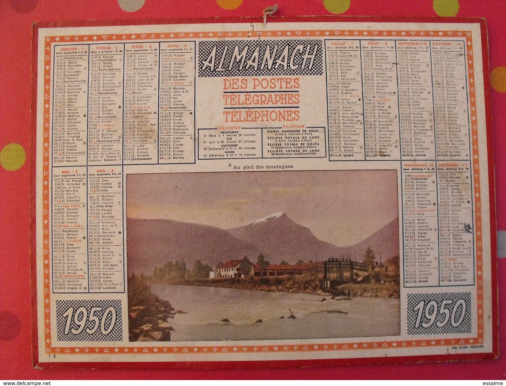 Almanach Des PTT. 1950. Calendrier Poste, Postes Télégraphes.. Montagne - Grand Format : 1941-60