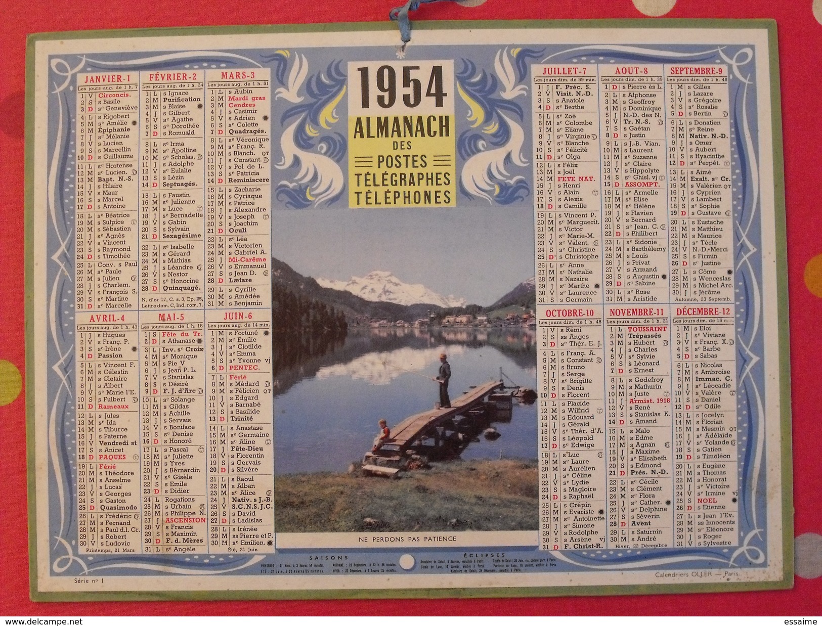 Almanach Des PTT. 1954. Calendrier Poste, Postes Télégraphes.. Pêche - Grossformat : 1941-60