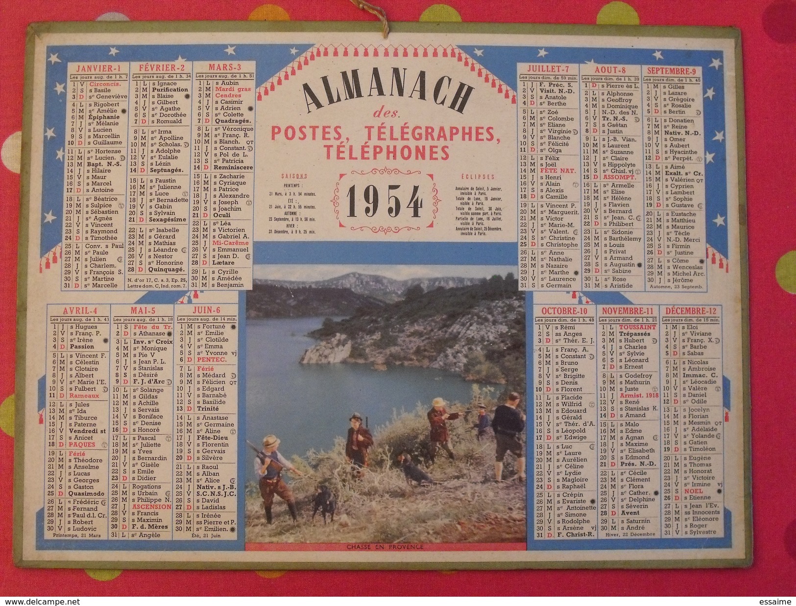 Almanach Des PTT. 1954. Calendrier Poste, Postes Télégraphes.. Chasse - Grand Format : 1941-60