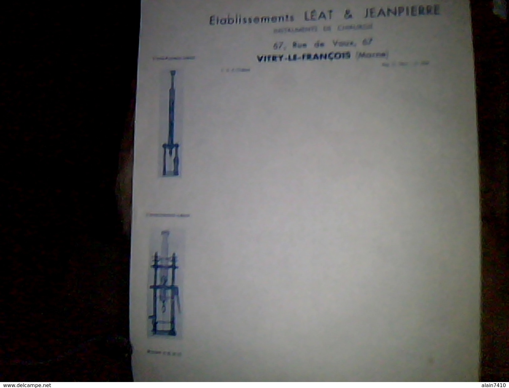 Facture Non Ecrite  Etablissements Leat Et Jean Pierre Instruments De Chirurgie A Vitry Le Francois Annee ?? - Other & Unclassified