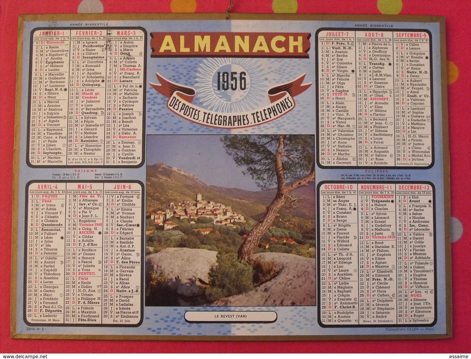Almanach Des PTT. 1956. Calendrier Poste, Postes Télégraphes.. Le Revest Var - Grossformat : 1941-60