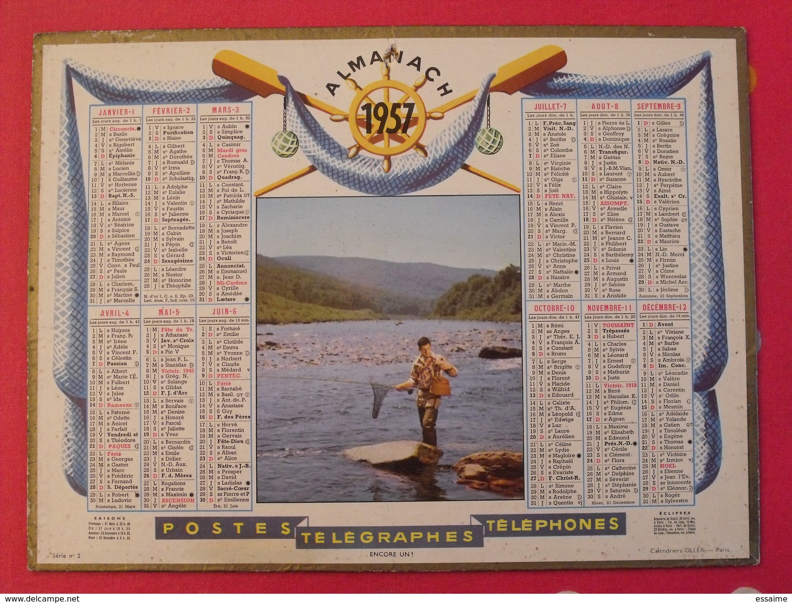 Almanach Des PTT. 1957. Mayenne Laval. Calendrier Poste, Postes Télégraphes.. Pêche Bord De Mer - Formato Grande : 1941-60