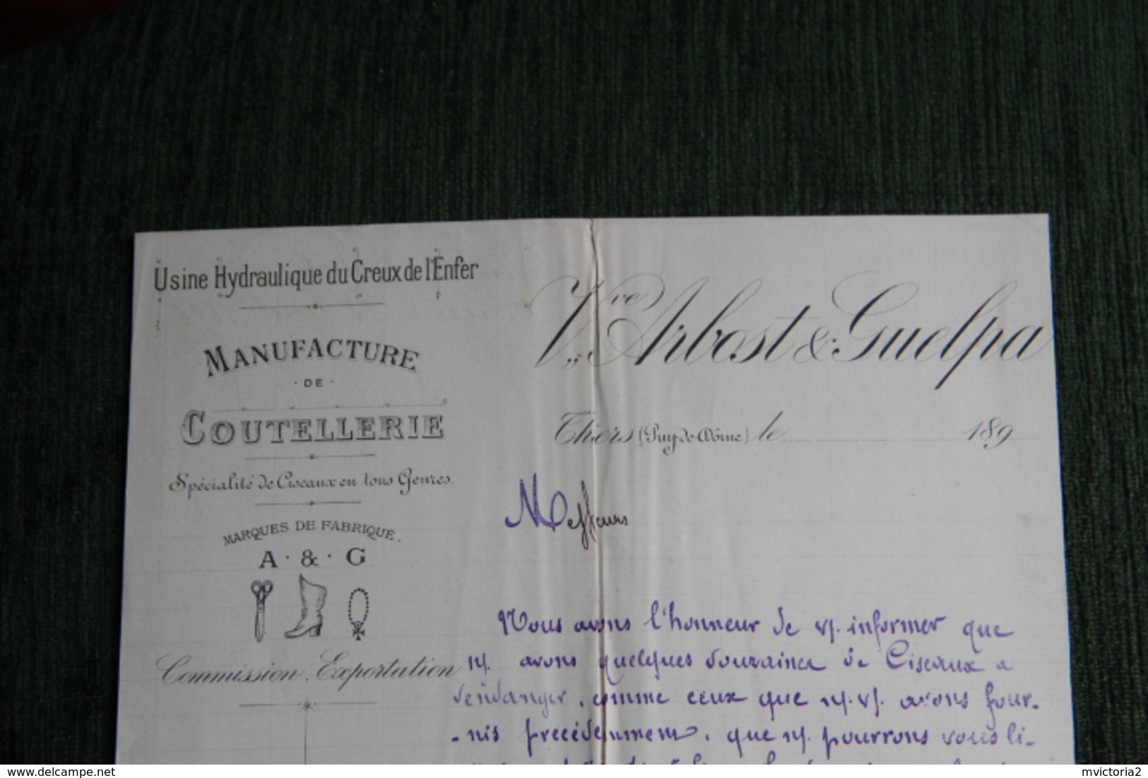 Lettre Ancienne - THIERS - Manufacture De Coutellerie , ARBOST Et GUELPA - 1800 – 1899