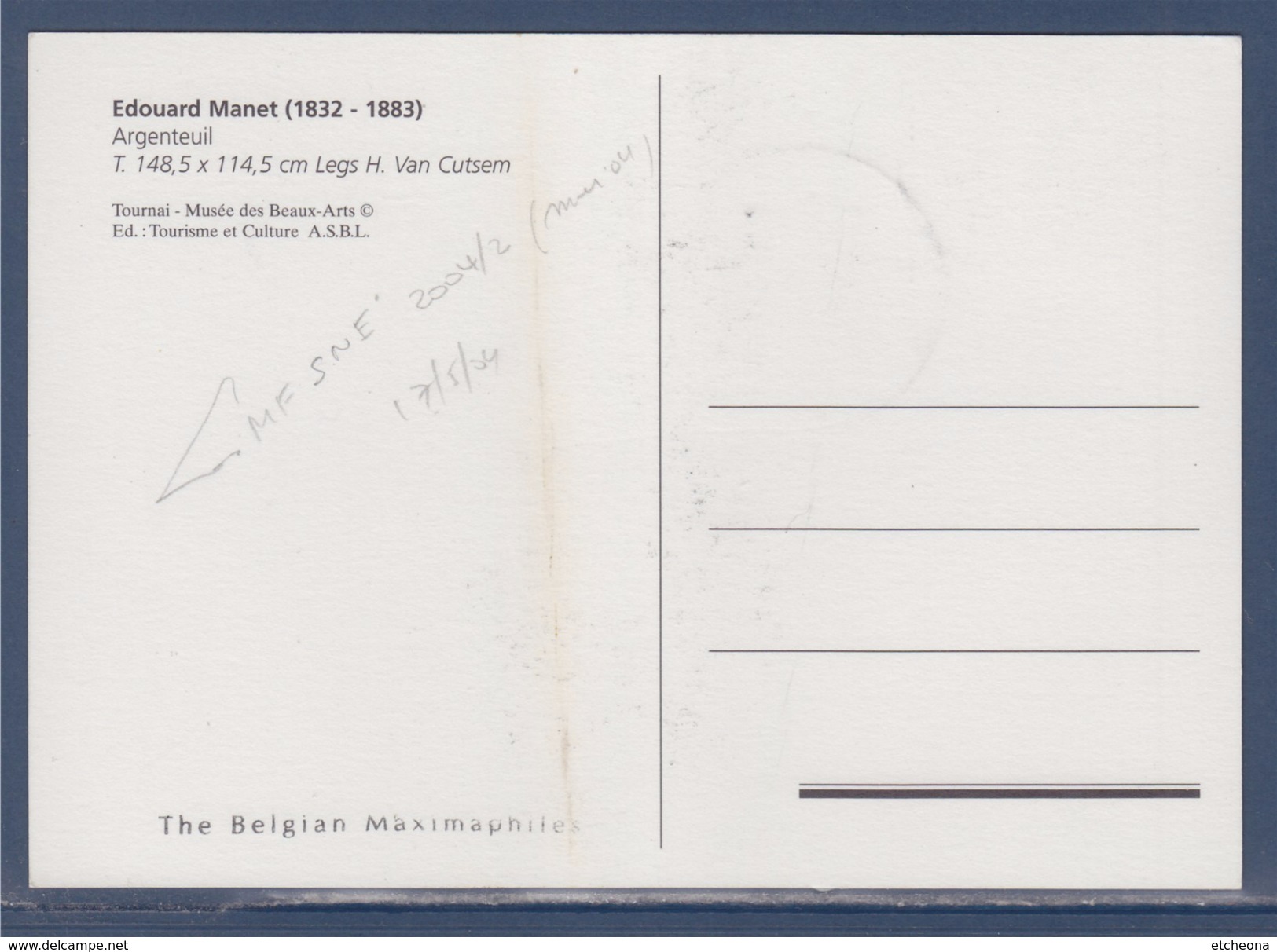 Edouard Manet Argenteuil Carte Postale Tournai 5.11.03 Belgique - 2001-2010