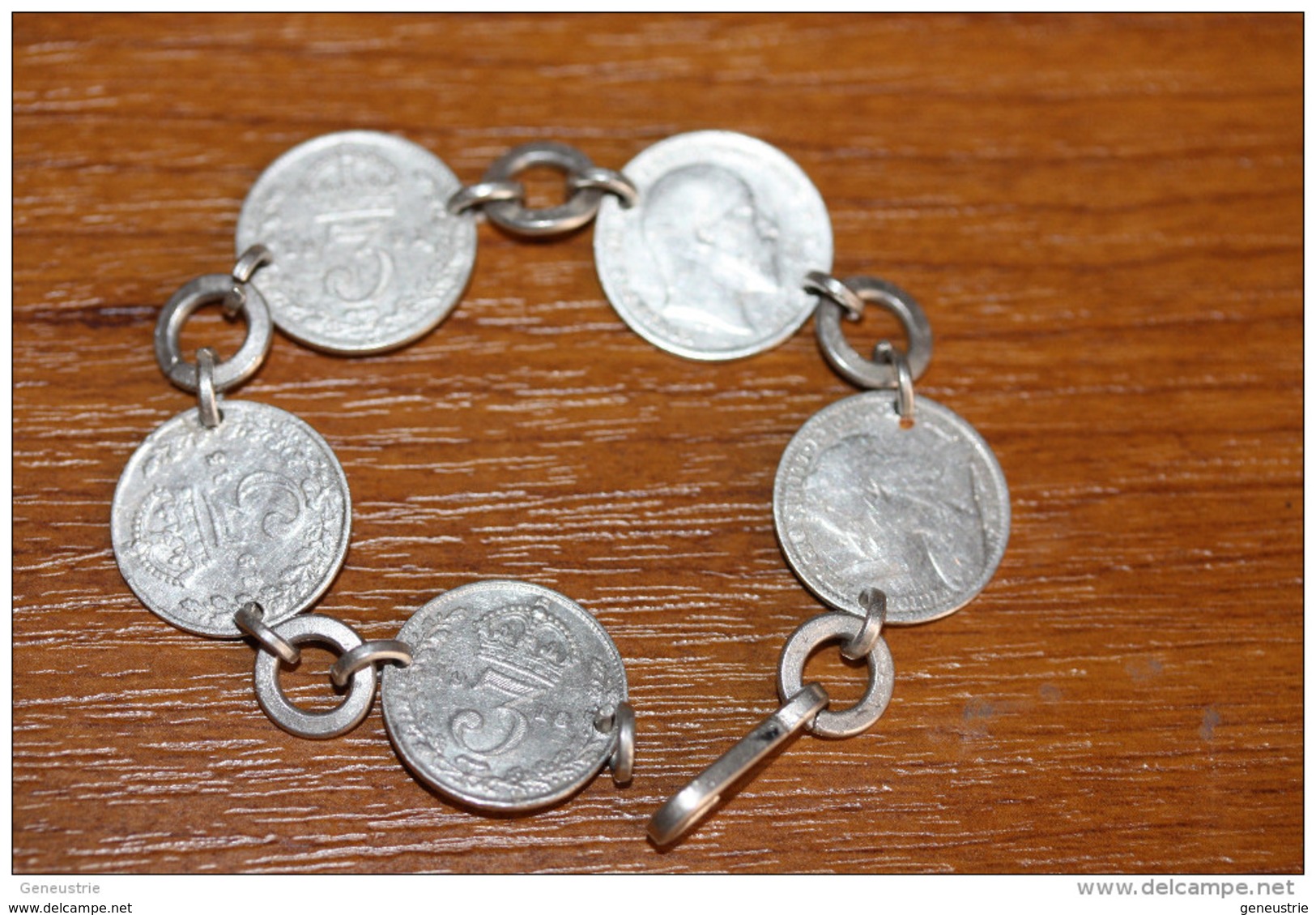 Curiosité - Bracelet Fait De 5 Pièces De 3 Pence Argent - George V, Edward VII, Victoria - Poids Total: 10.2gr - Sonstige & Ohne Zuordnung