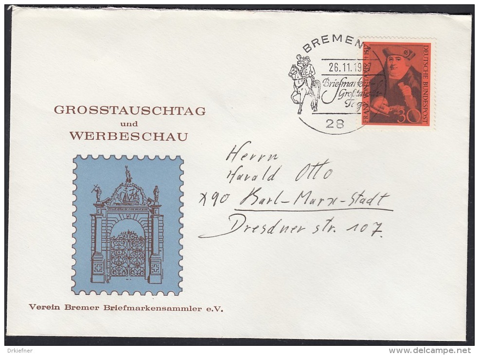 BRD 535 EF (Franz Von Taxis) Auf Brief Des Bremer BSV Mit Sonderstempel: Bremen Briefmarken-Großtauschtag 26.11.1967 - Lettres & Documents