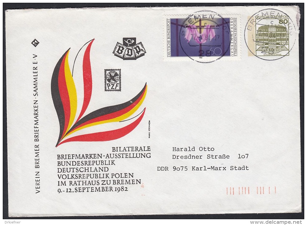 BRD PU 117 + ZFr. BRD 1201 PF I, Privatumschlag Des Bremer BSV Mit Stempel: Bremen 12.4.1984 - Enveloppes Privées - Oblitérées