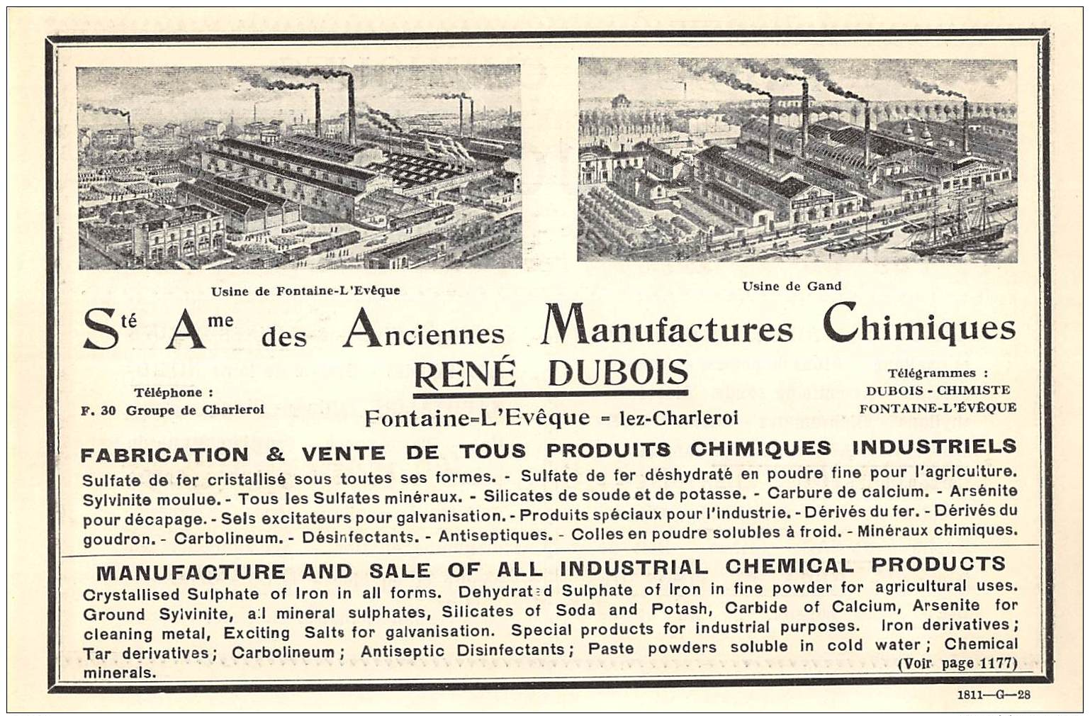 1928 - Fontaine-L'Evêque-lez-Charleroi - S.A. Des Anciennes Manufactures Chimiques - René Dubois - No Postcard ! - Reclame