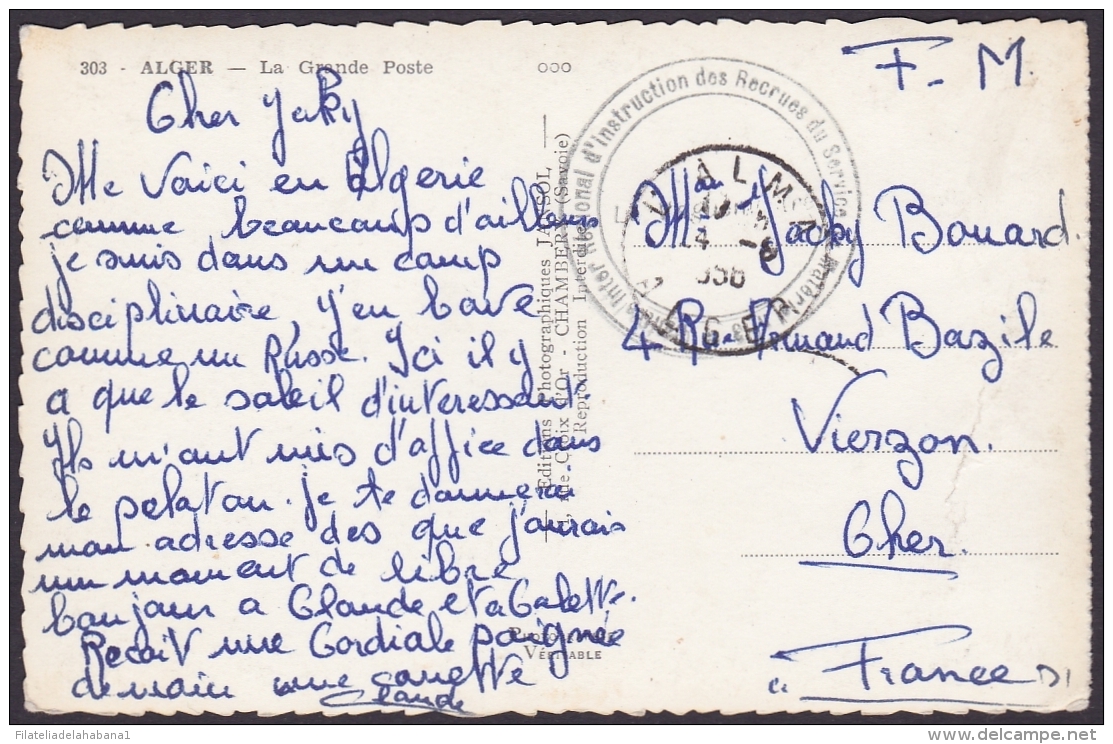 F-EX.3052 FRANCE FRANCIA 1956 FRANCHISE MILITAIRE ALGER, ALGERIE, ARGELIA TO FRANCE. - Guerre D'Algérie