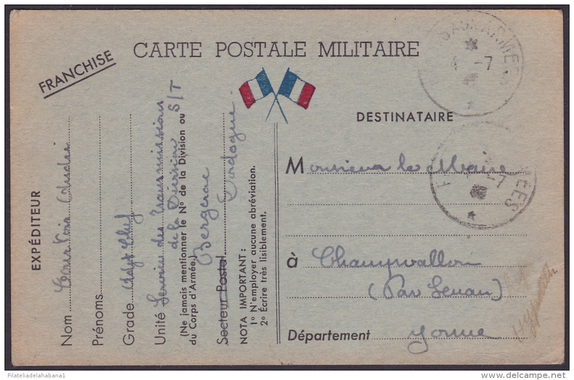 F-EX.3055 FRANCE FRANCIA WWII 1940. ILLUSTRATED SPECIAL MILITAR POSTCARD. FRANCHISE MILITAIRE. BERGERAC. - Covers & Documents