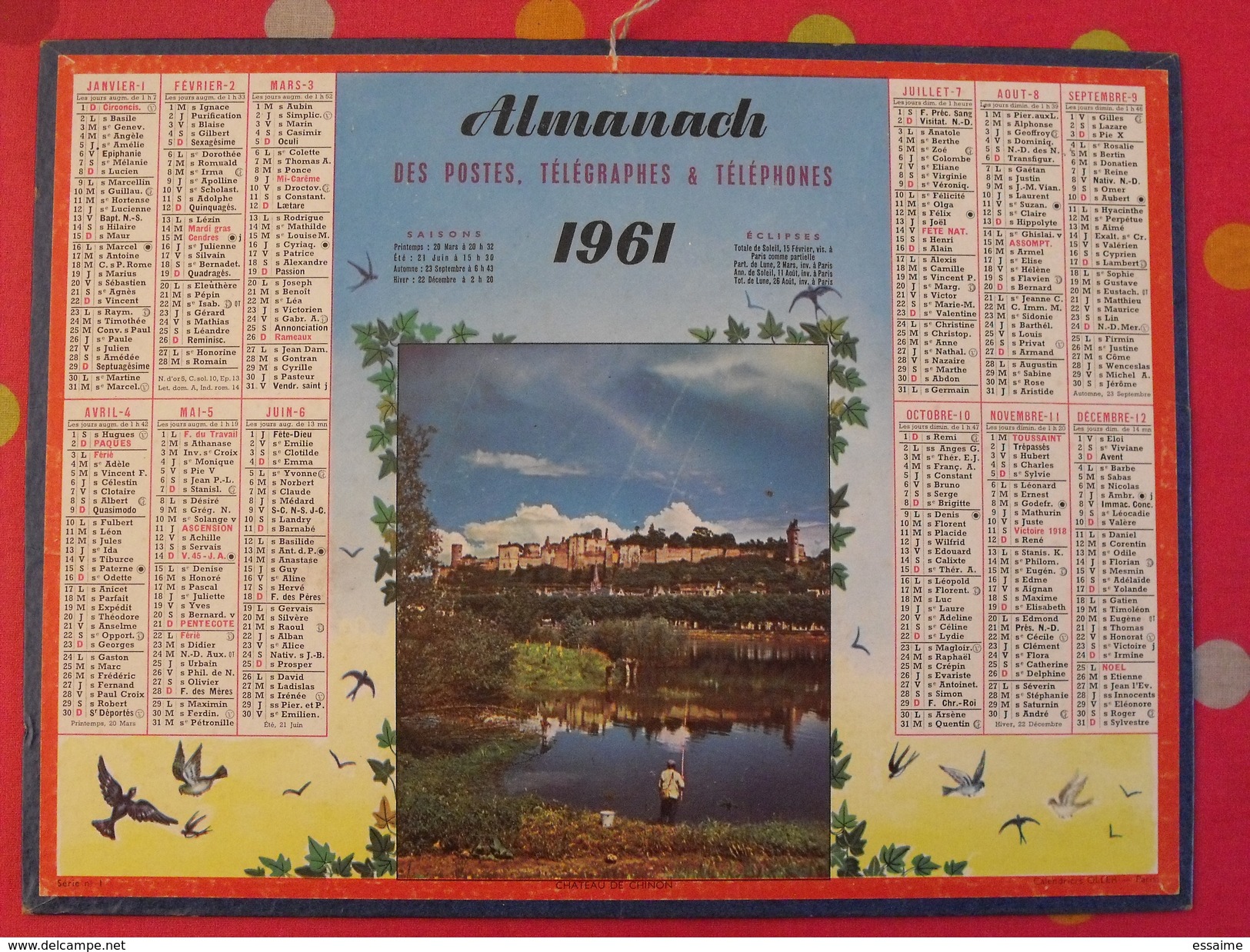 Almanach Des PTT. 1961. Calendrier Poste, Postes Télégraphes.. Chateau De Chinon - Grand Format : 1941-60