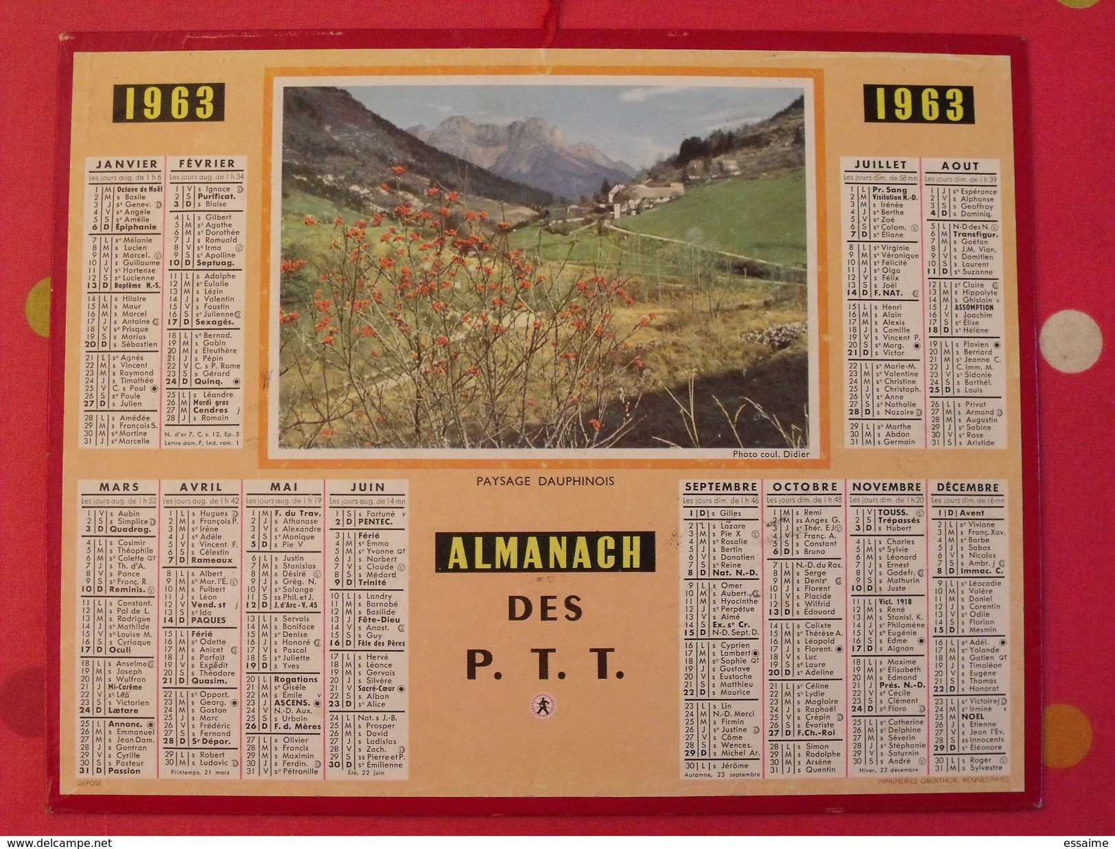 Almanach Des PTT. 1963. Mayenne Laval. Calendrier Poste, Postes Télégraphes.. Paysage Dauphinois - Formato Grande : 1941-60