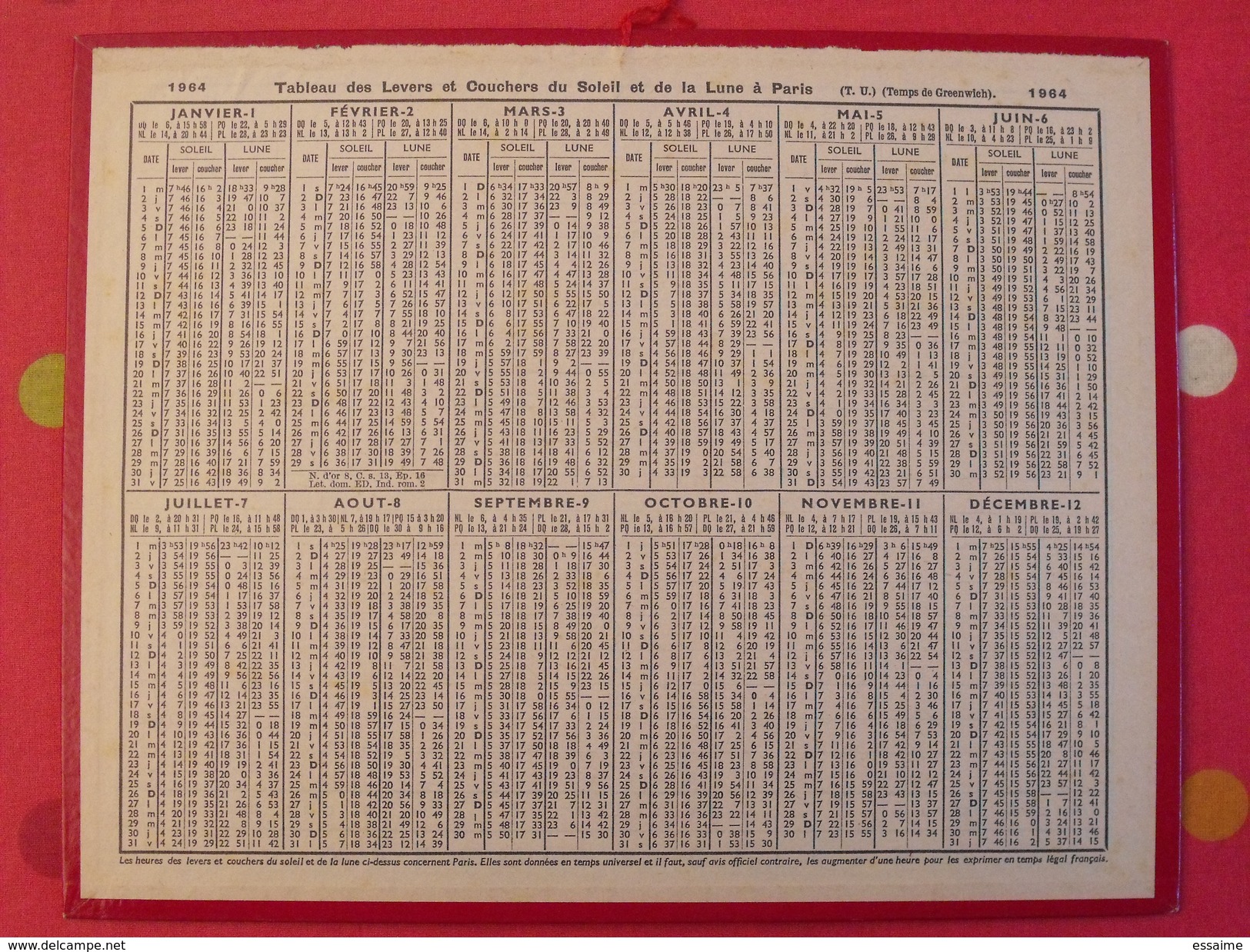 Almanach Des PTT. 1964. Calendrier Poste, Postes Télégraphes.. Repos à La Campagne - Grand Format : 1941-60