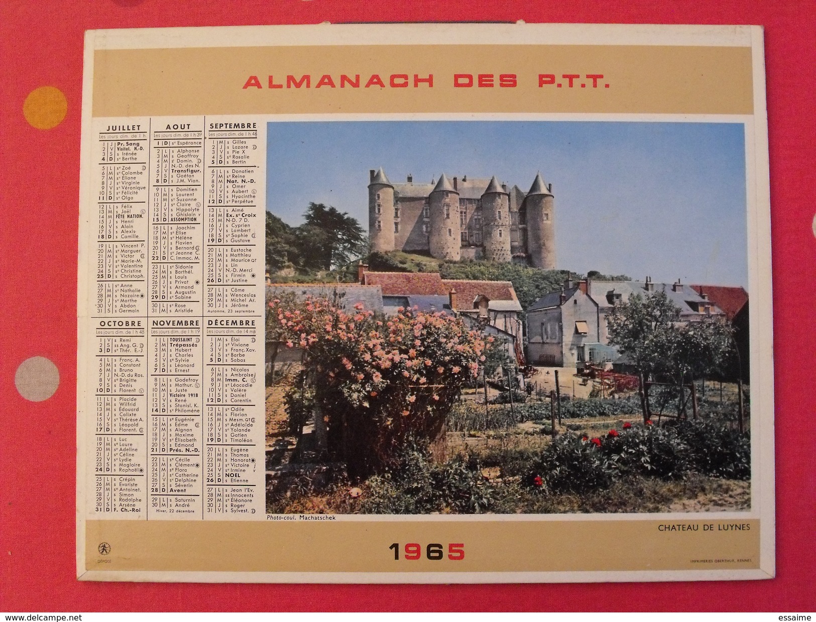 Almanach Des PTT. 1965. Calendrier Poste, Postes Télégraphes.. Carros, Chateau De Luynes - Grand Format : 1961-70