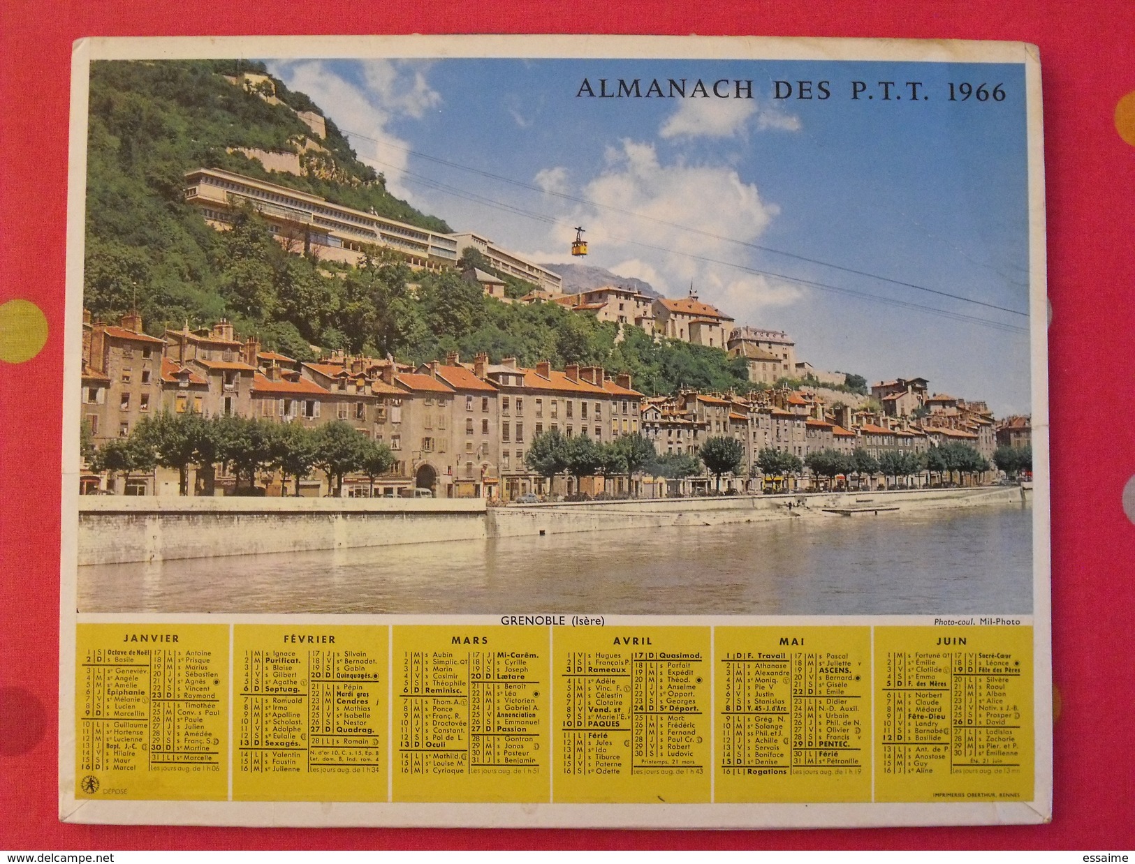 Almanach Des PTT. 1966. Calendrier Poste, Postes Télégraphes..  Grenoble Bonifacio Corse - Big : 1961-70