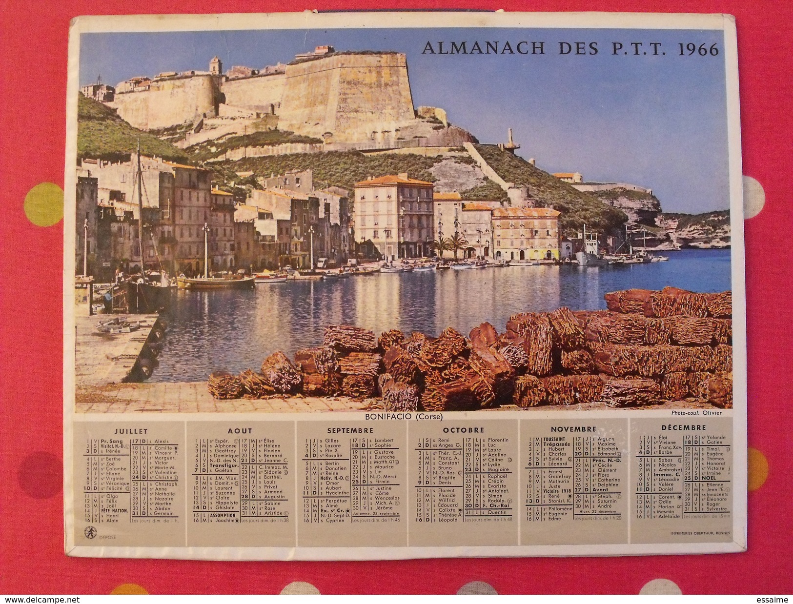 Almanach Des PTT. 1966. Calendrier Poste, Postes Télégraphes..  Grenoble Bonifacio Corse - Grand Format : 1961-70