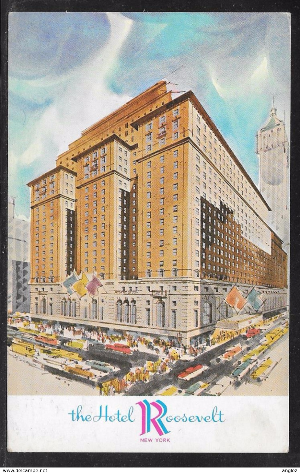 USA - New York - Hotel Roosevelt - Artist Drawn Colour View - Posted 1963 - Cafés, Hôtels & Restaurants