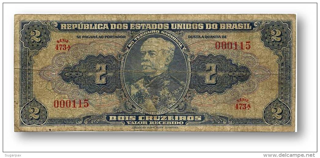 BRASIL - 2 CRUZEIROS - ND (1944 ) - P 133 - Serie 473.&ordf; - W/o Estampa ( 1A ) - Hand-Sign. - Duque De Caxias - Brésil