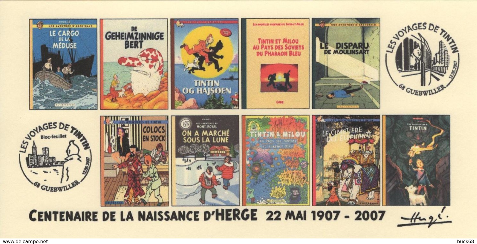 FRANCE 2007 N°87 Albums Fictifs + 2 Cachets Premier Jour FDC TINTIN KUIFJE TIM HERGE GUEBWILLER - Hergé