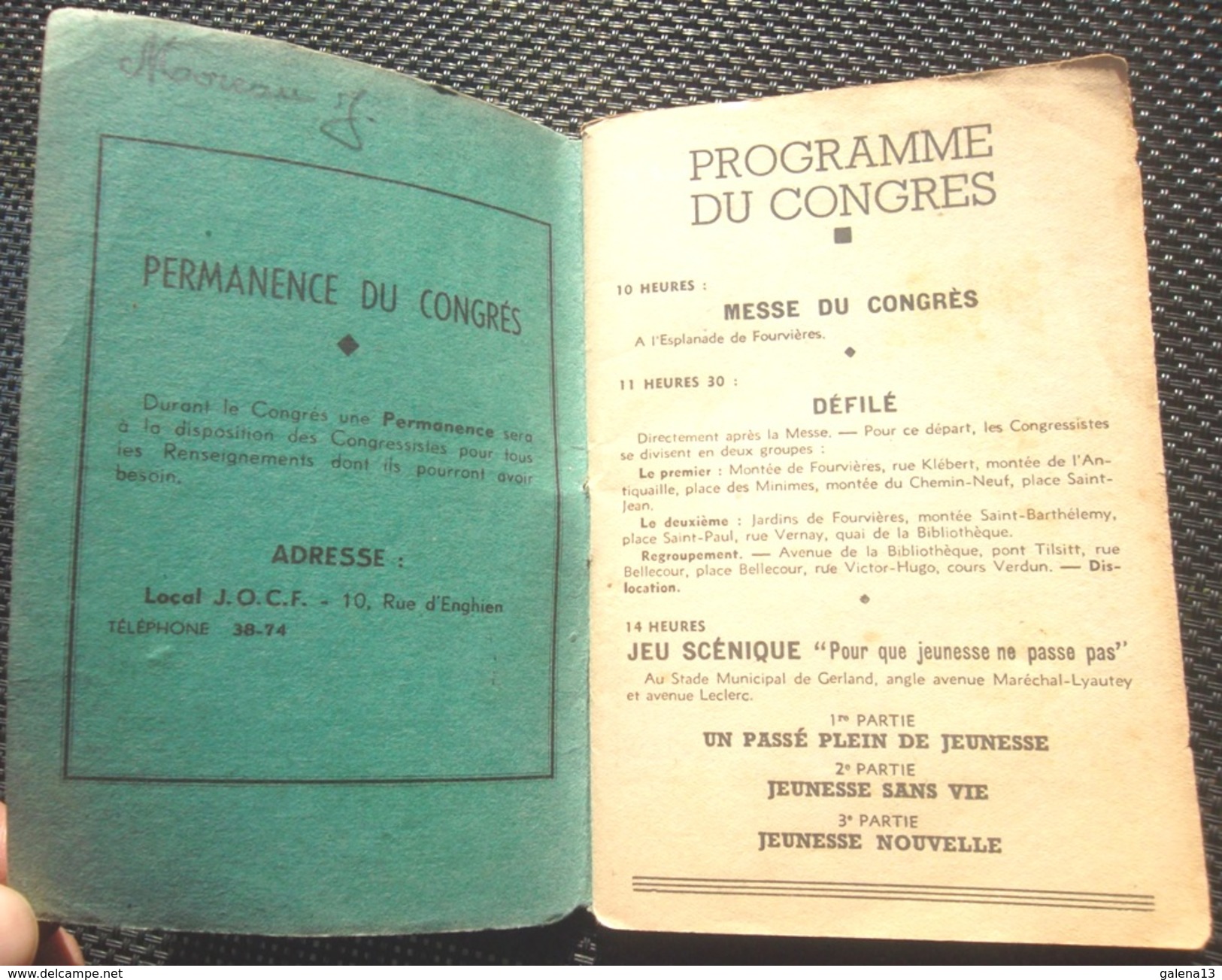 J.O.C. XV Anniversaire Congrés Regionaux 21 Juin 1942 Lyon V Photos Syndicalisme - Programs