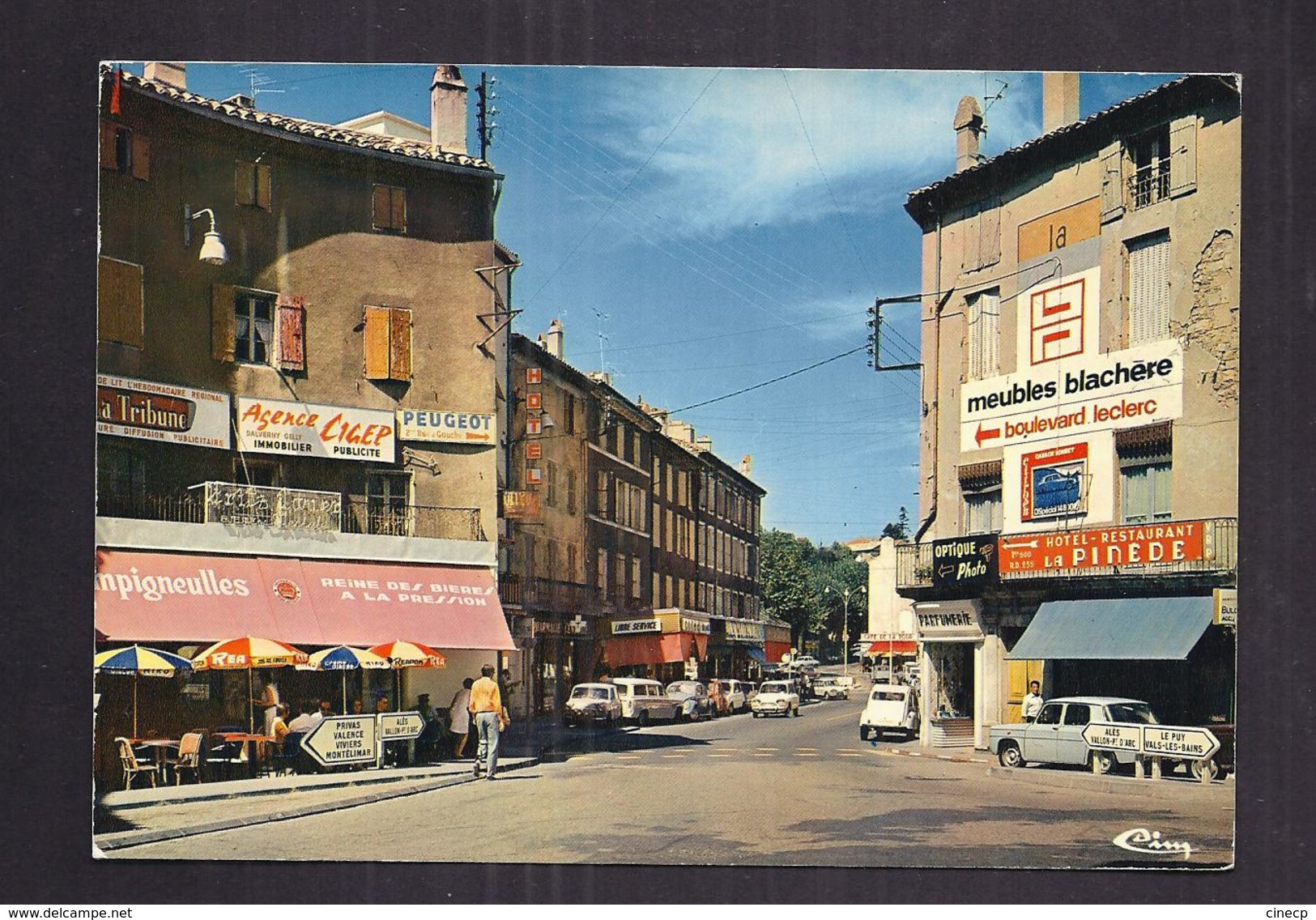 CPSM 07 - AUBENAS - La Rotonde Et Boulevard De Vernon - TB PLAN CENTRE VILLE ANIMATION MAGASINS Publicités - Aubenas