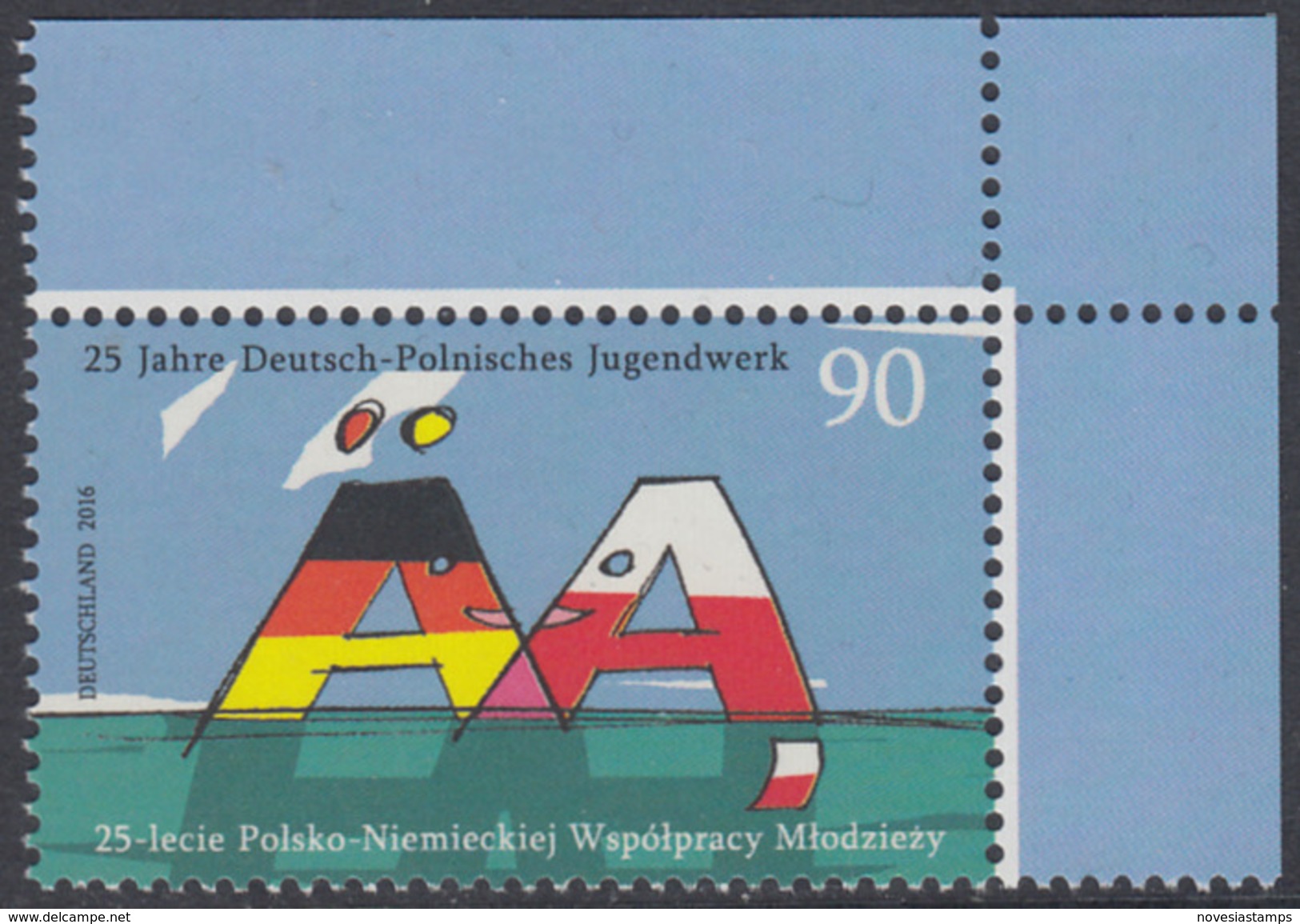 !a! GERMANY 2016 Mi. 3249 MNH SINGLE From Upper Right Corner - German-Polish Jugendwerk - Nuovi