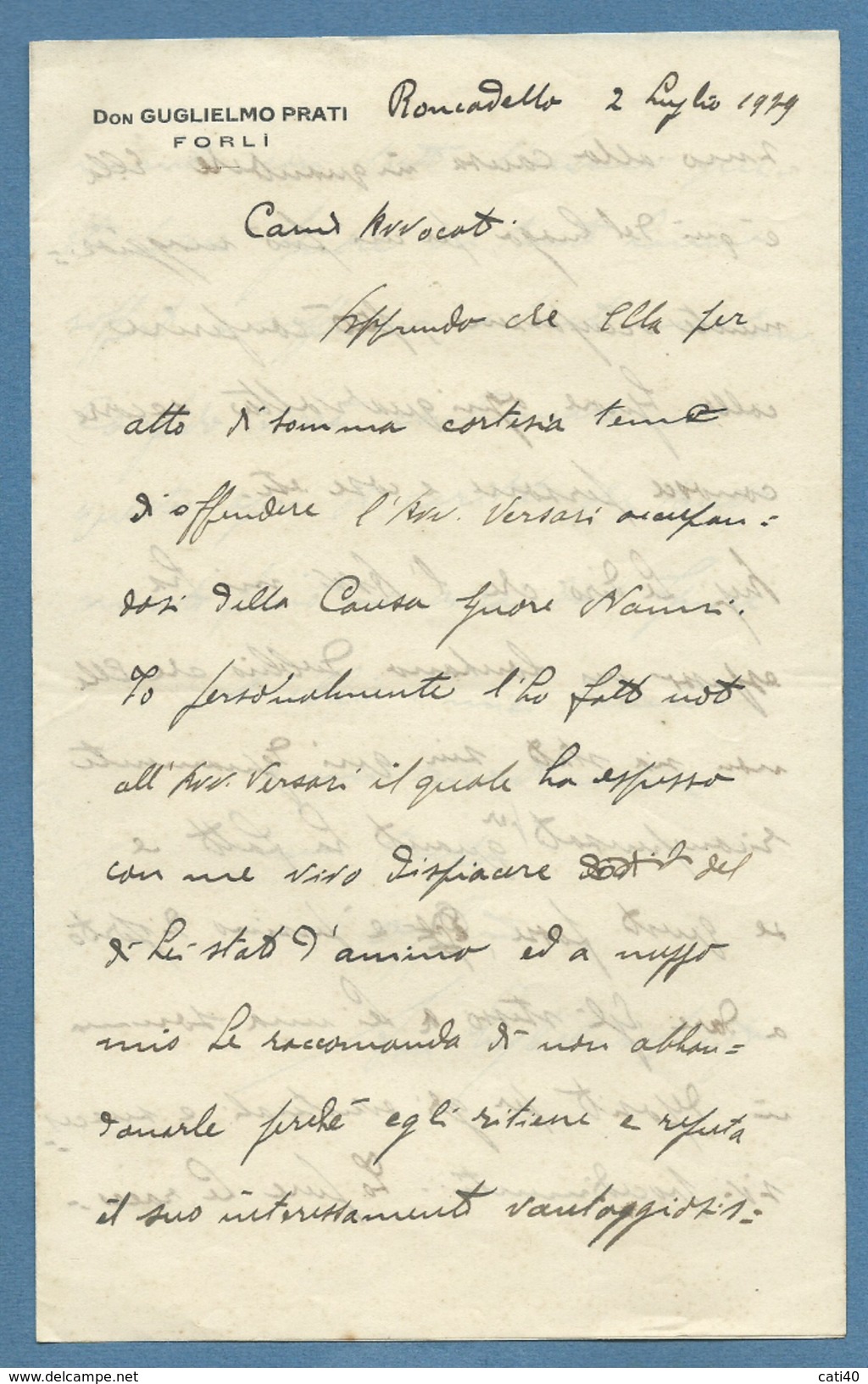 FORLI' RONCADELLO 1929 LUNGA LETTERA AUTOGRAFA DI DON GUGLIELMO PRATI.... - Altri & Non Classificati