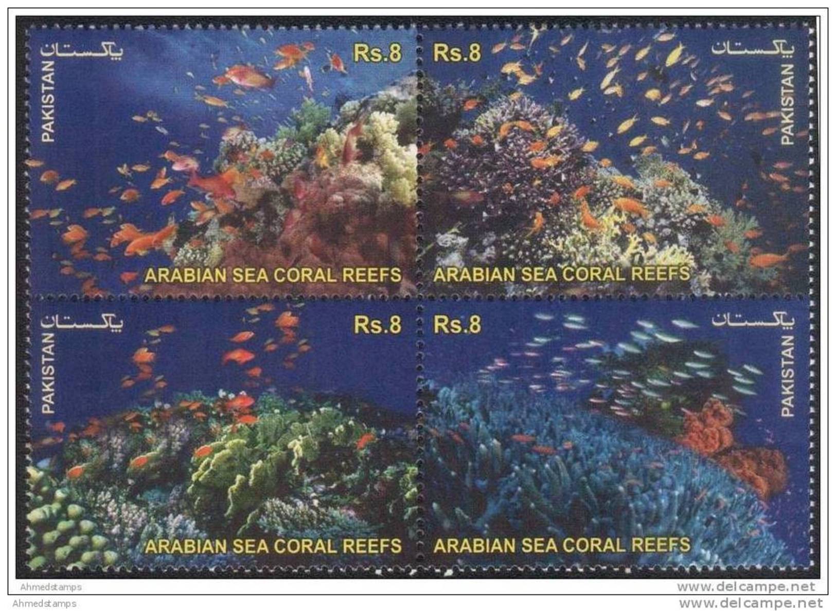 PAKISTAN MNH 2012 WETLANDS ARABIAN SEA CORAL REEFS SE-TENANT WATER FISH FISHES ANIMAL PLANT PLANTS - Pesci