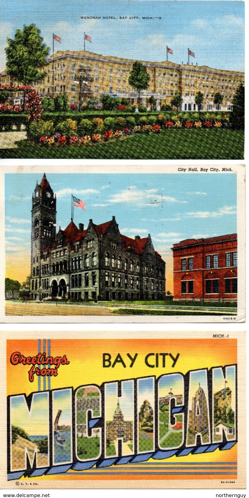 4- BAY CITY, Michigan, USA, Linen Postcards - Autres & Non Classés