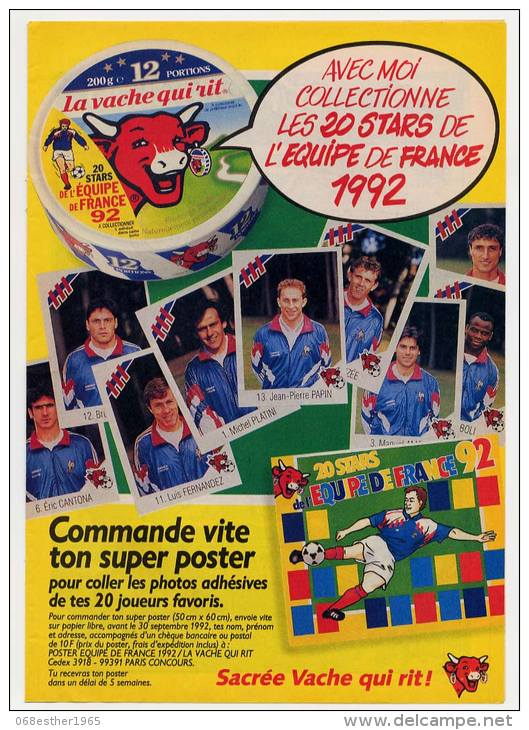 Publicité De 1992 Sur Les 20 Stars De L'équipe De France De Football 1992 En Vignette Dans La Vache Qui Rit - Collections