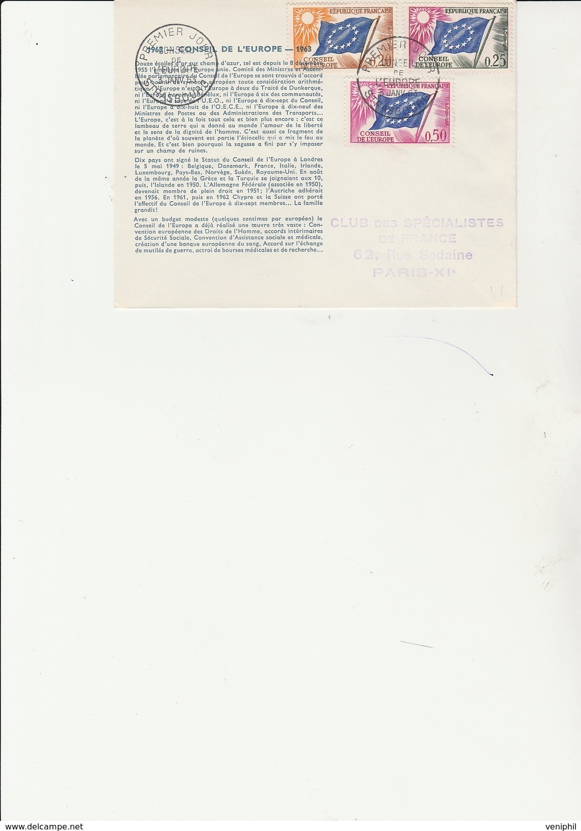 LETTRE CONSEIL DE L'EUROPE AFFRANCHIE - TIMBRES SERVICE N° 27-28-32  - CAD 3 JANV 1963 - Enveloppes