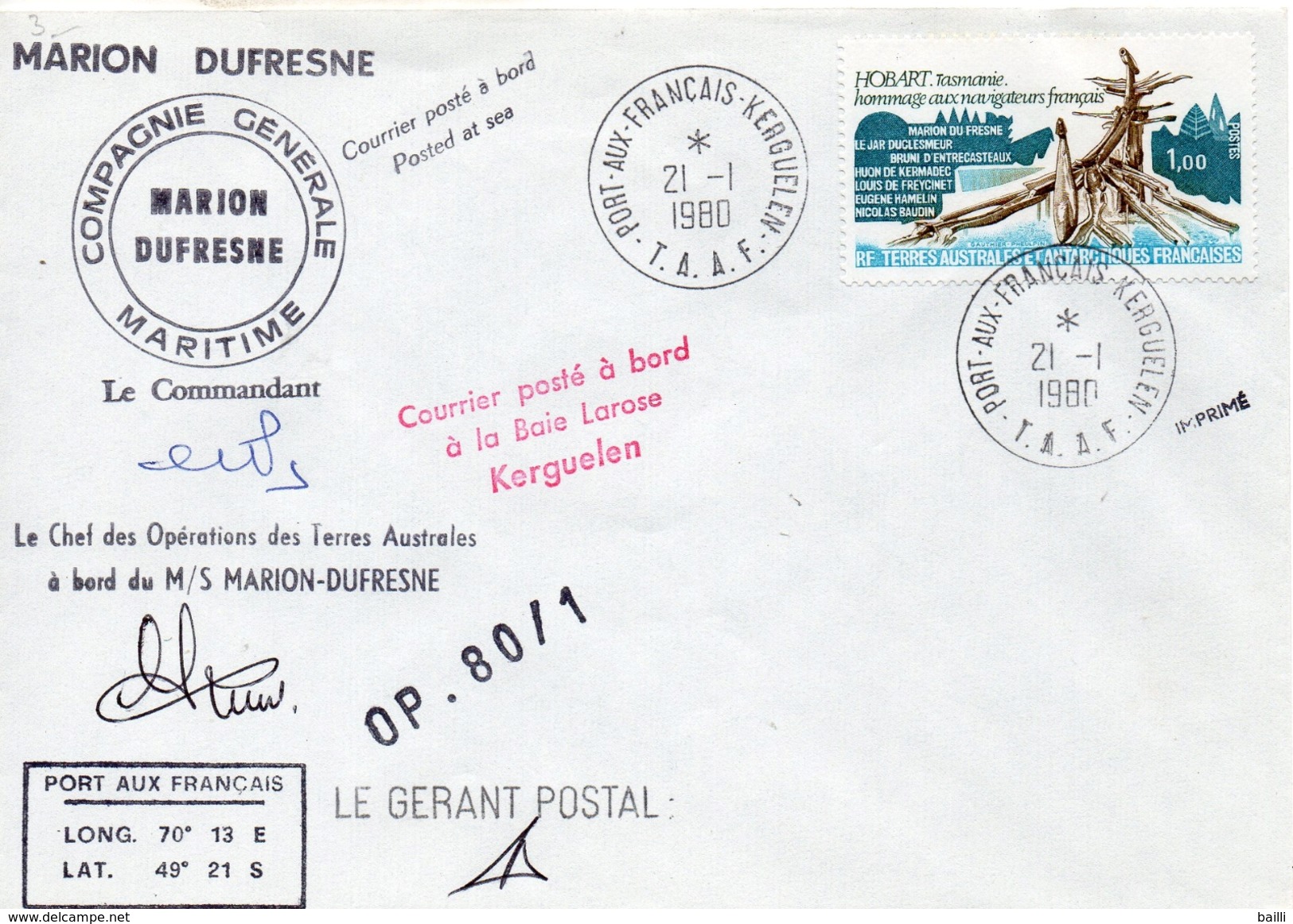 Terres Australes Lettre Du Marion Dufresne 1980 - Autres - Océanie
