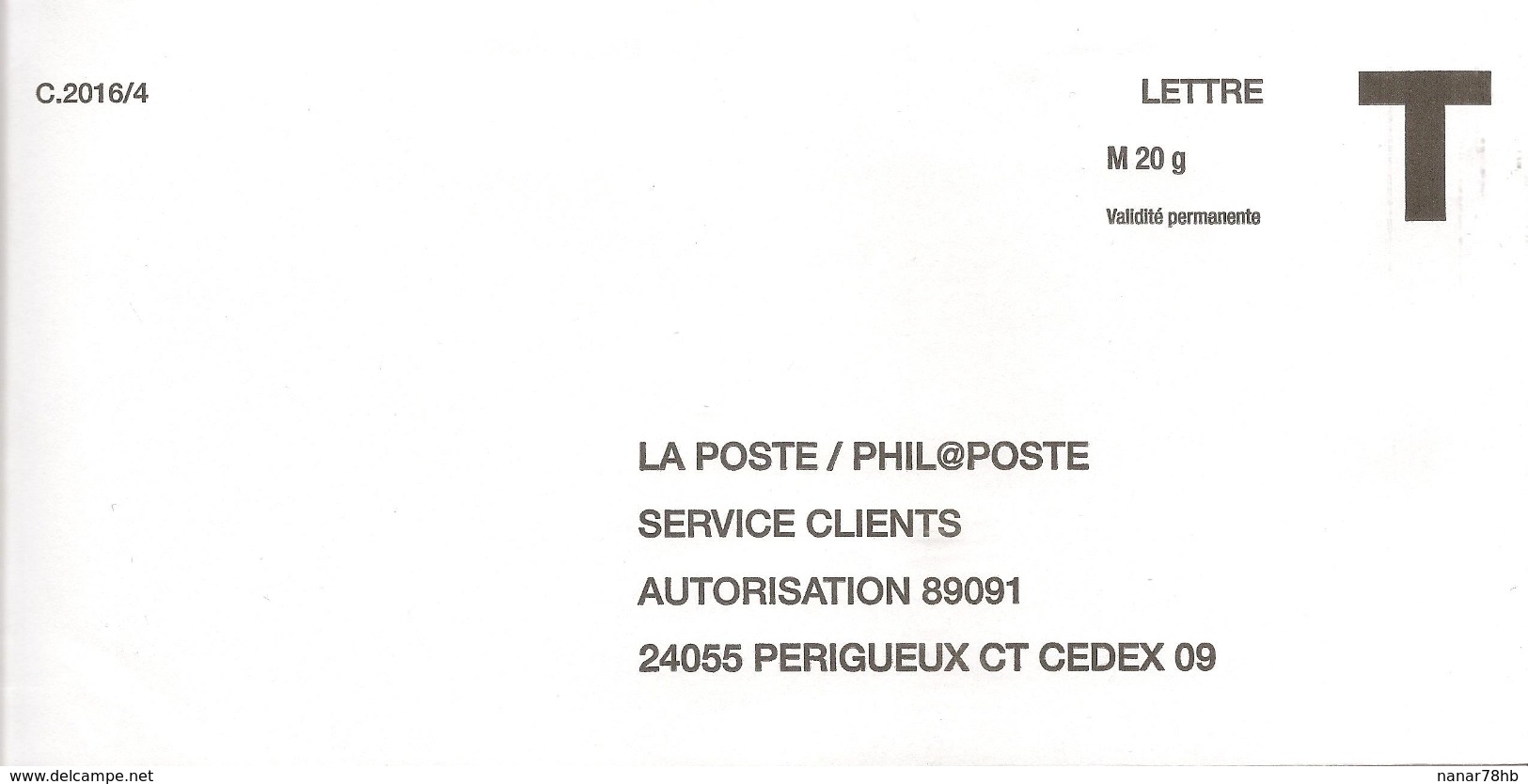 Enveloppe T La Poste/philaposte Validité Permanente 20gr - Buste Risposta T