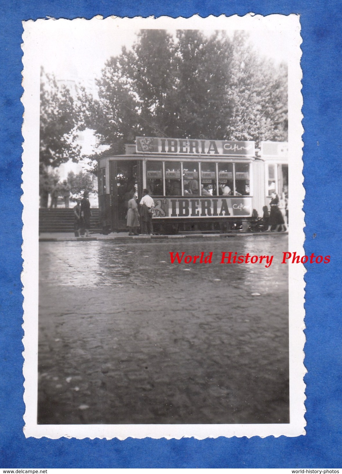 Photo Ancienne - BARCELONA ? - Beau Tramway IBERIA - Guerre, Militaire