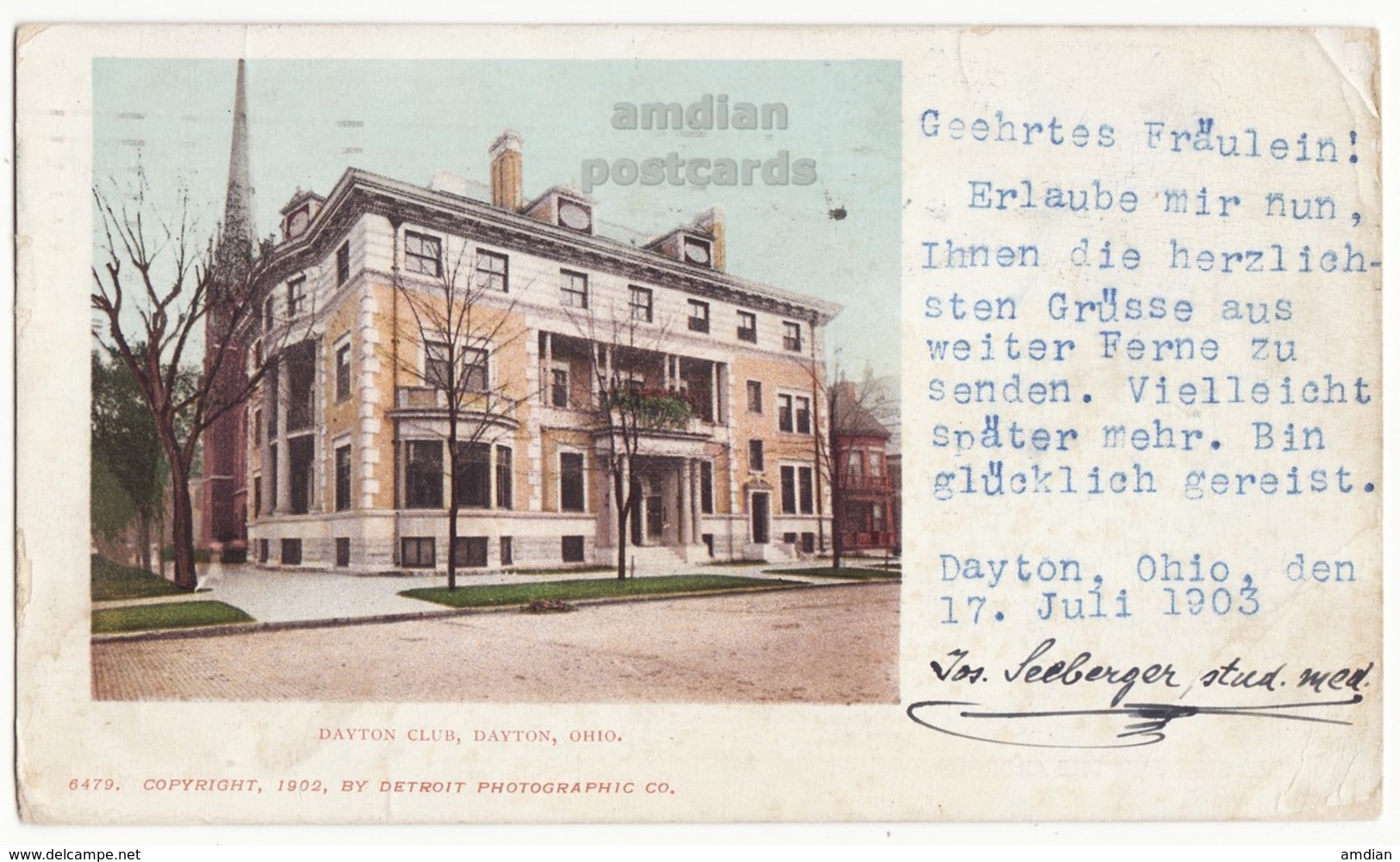 DAYTON CLUB BUILDING, Dayton Ohio OH, 1902 Antique Vintage UDB Postcard [6821] - Dayton