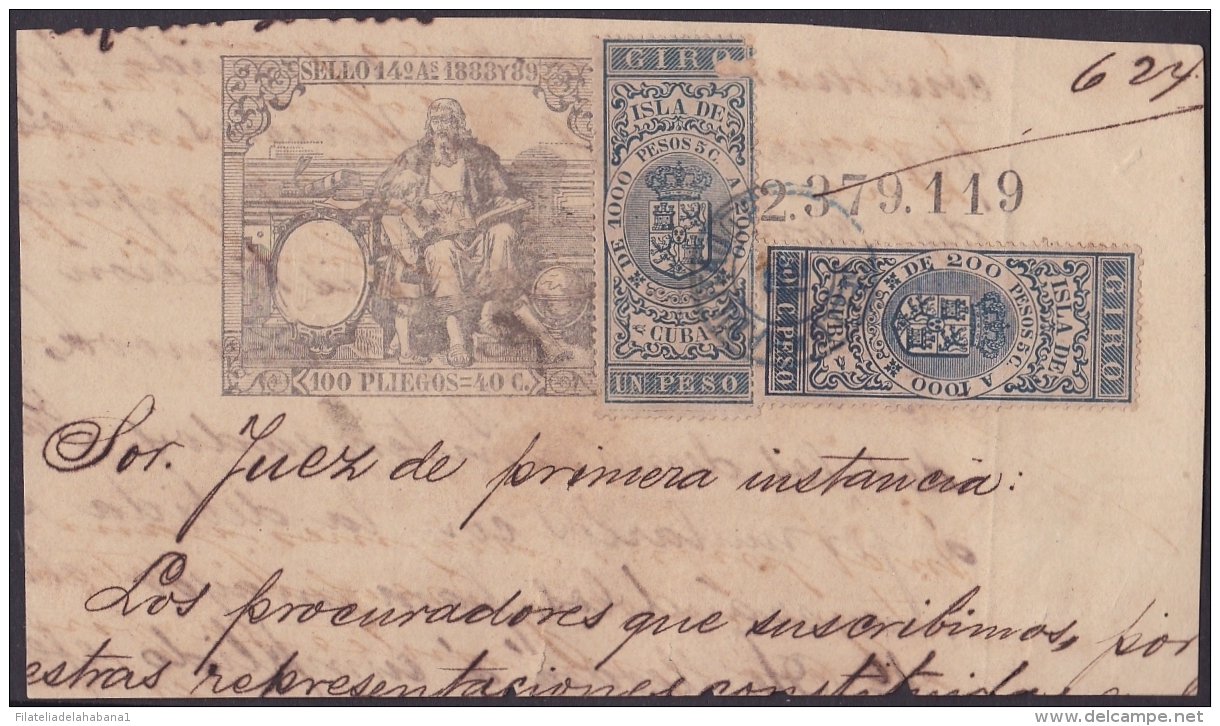 GIR-22 CUBA SPAIN ESPAÑA. REVENUE GIROS. 1888 USE ON SEALLED PAPER. - Postage Due