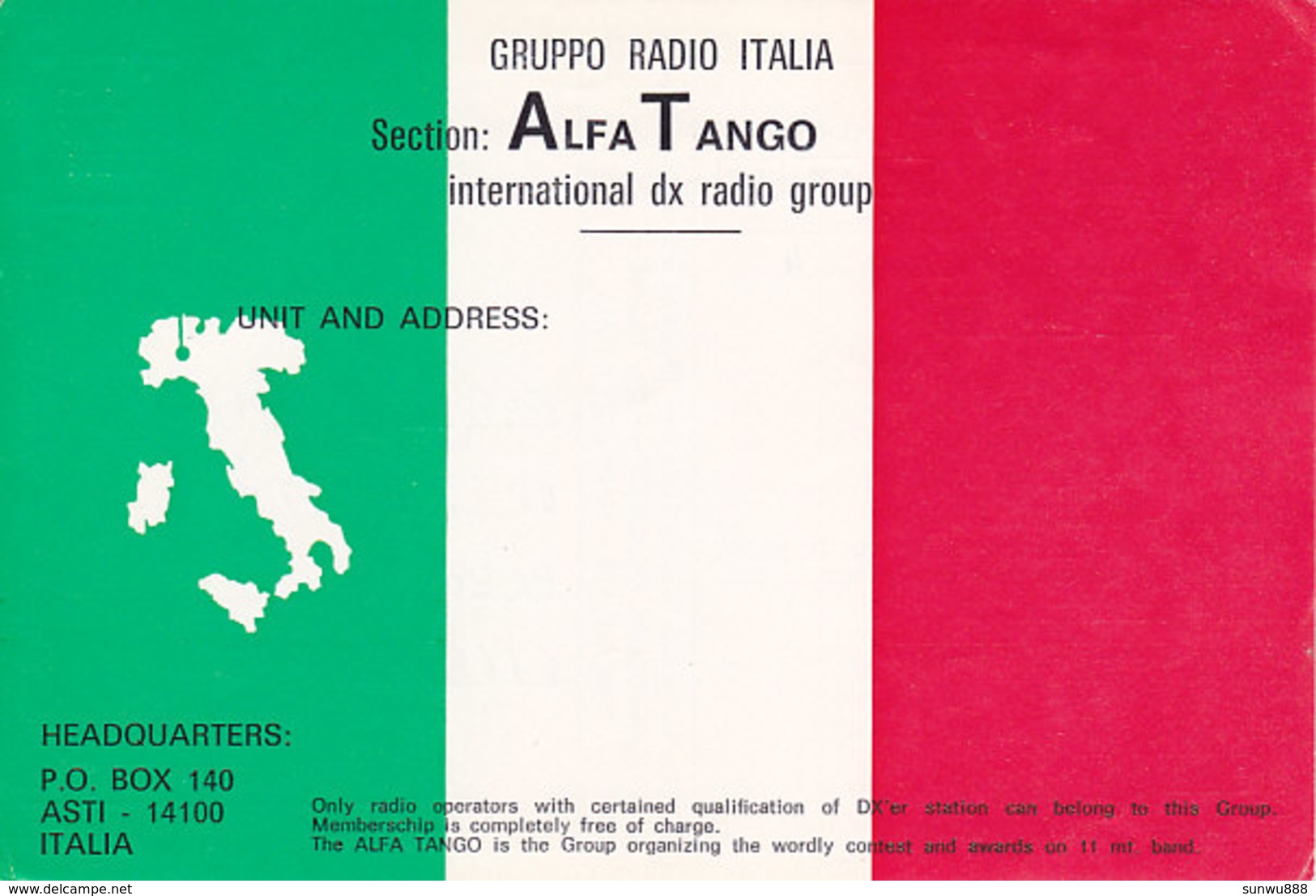 QSL Card Radio Amateur CB Italia Alfa Tango Asti - CB