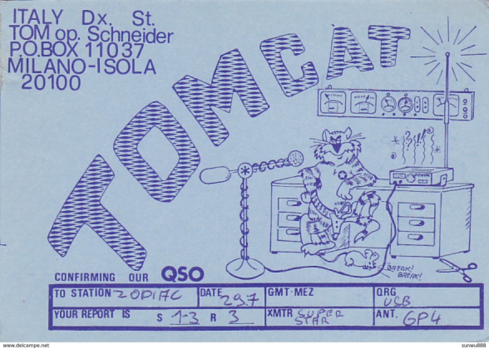 QSL Card Radio Amateur CB Italia Tomcat Milano Isola - CB