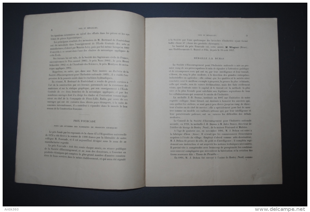 Rare Tableau Des Récompenses Décernées Médailles De La Société D'Encouragement Pour L'Industrie Nationale Année 1910 - Professionnels / De Société