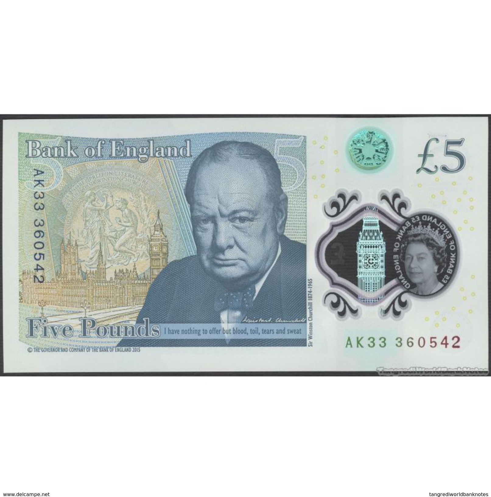 TWN - GREAT BRITAIN New - 5 Pounds 2015 (2016) UNC Polymer, Various Prefixes - FREE SHIPPING On Orders Over EUR 150 - 5 Pounds