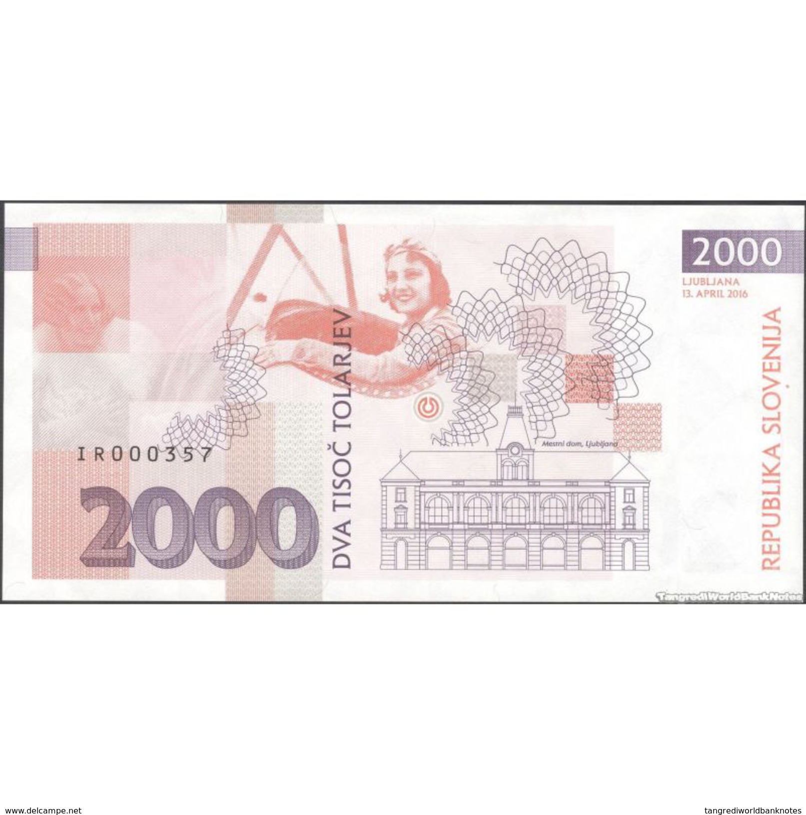 TWN - SLOVENIA - 2000 2.000 Tolarjev 2016 UNC Private Issue Specimen Essay Low Serial 000XXX - FREE SHIPPING On EUR 150+ - Altri & Non Classificati